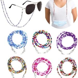 New Bundle 6 Multi-Color Beaded Chain Eyeglass/Sunglass/Mask Lanyards